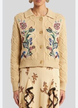 ETRO Floral Embroidered Cardigan Jacket in Beige IT 44 US 8